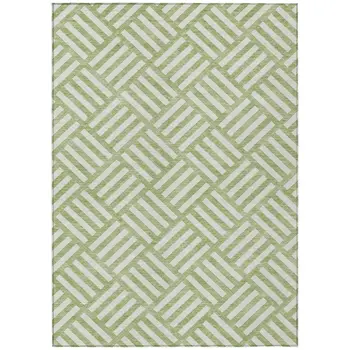 10' X 14' Artichoke Green And Ivory Geometric Washable Indoor Outdoor Area Rug