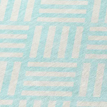 10' X 14' Aqua And Ivory Geometric Washable Indoor Outdoor Area Rug