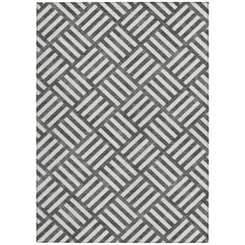 5' X 8' Black And Ivory Geometric Washable Indoor Outdoor Area Rug