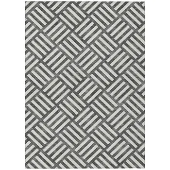 5' X 8' Black And Ivory Geometric Washable Indoor Outdoor Area Rug