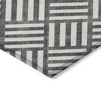 5' X 8' Black And Ivory Geometric Washable Indoor Outdoor Area Rug