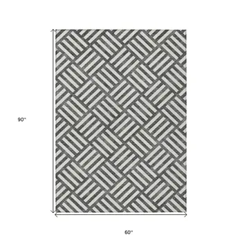 5' X 8' Black And Ivory Geometric Washable Indoor Outdoor Area Rug