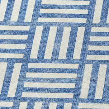 8' Blue And Ivory Round Geometric Washable Indoor Outdoor Area Rug