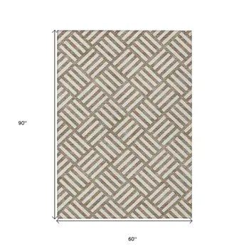 5' X 8' Brown And Ivory Geometric Washable Indoor Outdoor Area Rug