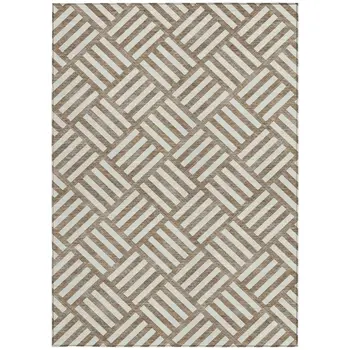 8' X 10' Brown And Ivory Geometric Washable Indoor Outdoor Area Rug