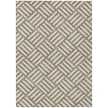8' X 10' Brown And Ivory Geometric Washable Indoor Outdoor Area Rug