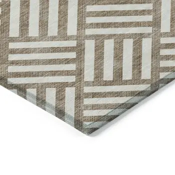 8' X 10' Brown And Ivory Geometric Washable Indoor Outdoor Area Rug