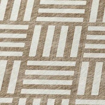 8' X 10' Brown And Ivory Geometric Washable Indoor Outdoor Area Rug