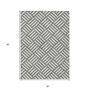 3' X 5' Charcoal And Ivory Geometric Washable Indoor Outdoor Area Rug