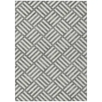5' X 8' Charcoal And Ivory Geometric Washable Indoor Outdoor Area Rug