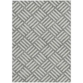8' X 10' Charcoal And Ivory Geometric Washable Indoor Outdoor Area Rug