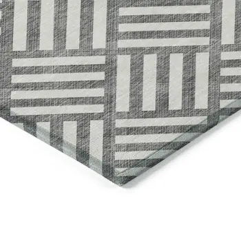 8' X 10' Charcoal And Ivory Geometric Washable Indoor Outdoor Area Rug