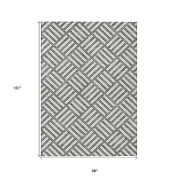 8' X 10' Charcoal And Ivory Geometric Washable Indoor Outdoor Area Rug
