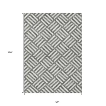 10' X 14' Charcoal And Ivory Geometric Washable Indoor Outdoor Area Rug