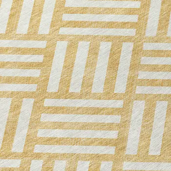 8' Gold And Ivory Round Geometric Washable Indoor Outdoor Area Rug