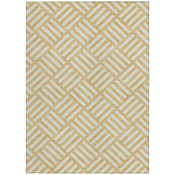 9' X 12' Gold And Ivory Geometric Washable Indoor Outdoor Area Rug