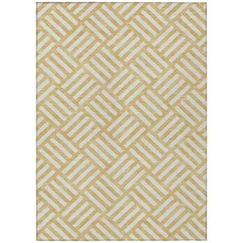 9' X 12' Gold And Ivory Geometric Washable Indoor Outdoor Area Rug