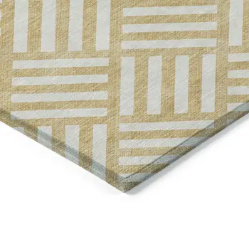 9' X 12' Gold And Ivory Geometric Washable Indoor Outdoor Area Rug