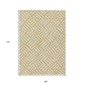 9' X 12' Gold And Ivory Geometric Washable Indoor Outdoor Area Rug
