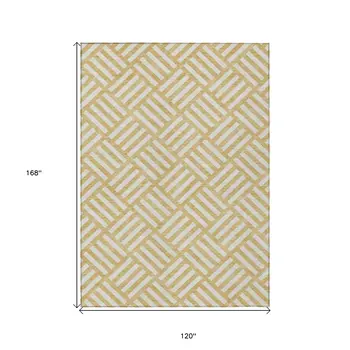 10' X 14' Gold And Ivory Geometric Washable Indoor Outdoor Area Rug