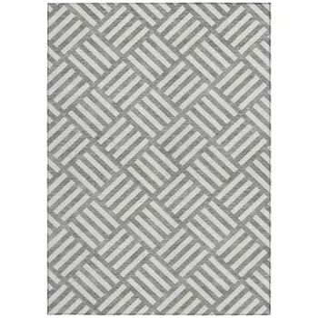 5' X 8' Gray And Ivory Geometric Washable Indoor Outdoor Area Rug