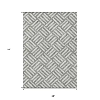 5' X 8' Gray And Ivory Geometric Washable Indoor Outdoor Area Rug