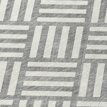 8' Gray And Ivory Round Geometric Washable Indoor Outdoor Area Rug