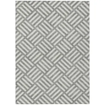 8' X 10' Gray And Ivory Geometric Washable Indoor Outdoor Area Rug