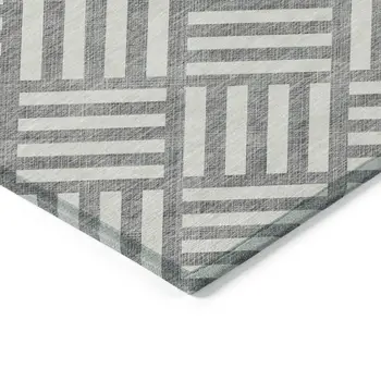 9' X 12' Gray And Ivory Geometric Washable Indoor Outdoor Area Rug