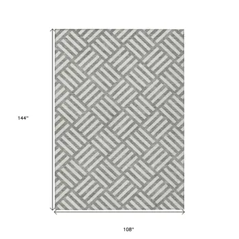 9' X 12' Gray And Ivory Geometric Washable Indoor Outdoor Area Rug