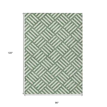 8' X 10' Green And Ivory Geometric Washable Indoor Outdoor Area Rug