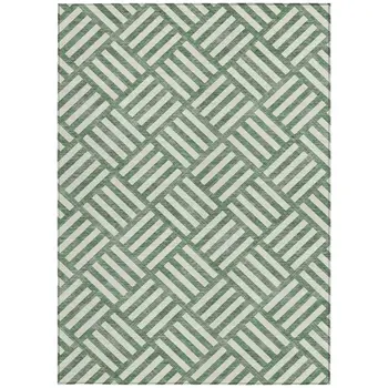 10' X 14' Green And Ivory Geometric Washable Indoor Outdoor Area Rug