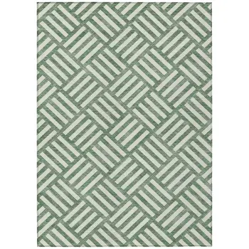 10' X 14' Green And Ivory Geometric Washable Indoor Outdoor Area Rug