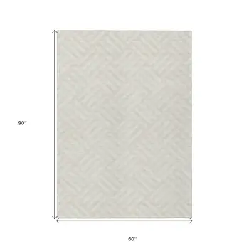 5' X 8' Ivory And Beige Geometric Washable Indoor Outdoor Area Rug