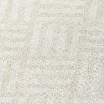 8' Ivory And Beige Round Geometric Washable Indoor Outdoor Area Rug