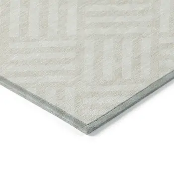 8' X 10' Ivory And Beige Geometric Washable Indoor Outdoor Area Rug