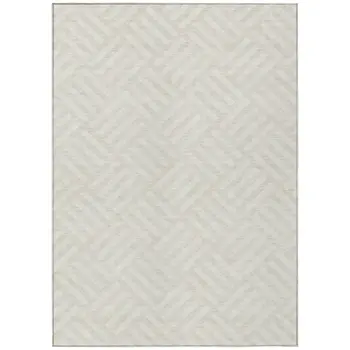 9' X 12' Ivory And Beige Geometric Washable Indoor Outdoor Area Rug
