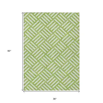 3' X 5' Lime Green And Ivory Geometric Washable Indoor Outdoor Area Rug