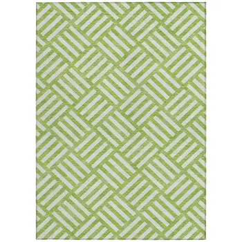 5' X 8' Lime Green And Ivory Geometric Washable Indoor Outdoor Area Rug