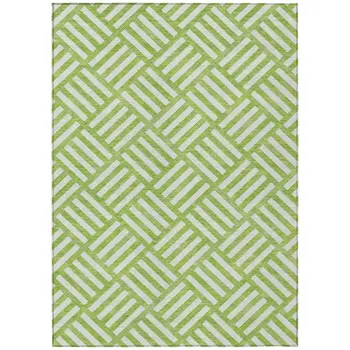5' X 8' Lime Green And Ivory Geometric Washable Indoor Outdoor Area Rug