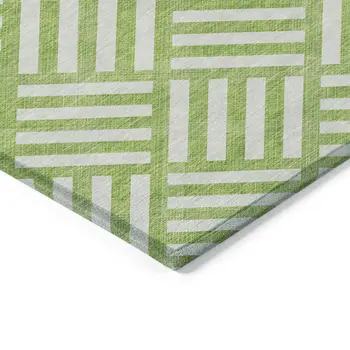 5' X 8' Lime Green And Ivory Geometric Washable Indoor Outdoor Area Rug