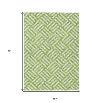 5' X 8' Lime Green And Ivory Geometric Washable Indoor Outdoor Area Rug