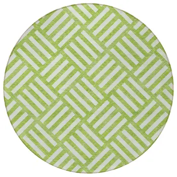 8' Lime Green And Ivory Round Geometric Washable Indoor Outdoor Area Rug