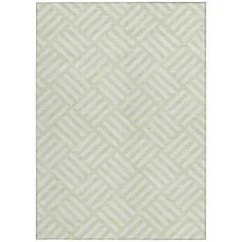 3' X 5' Mint Green And Ivory Geometric Washable Indoor Outdoor Area Rug