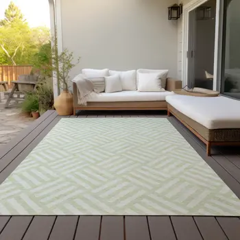 3' X 5' Mint Green And Ivory Geometric Washable Indoor Outdoor Area Rug