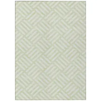 3' X 5' Mint Green And Ivory Geometric Washable Indoor Outdoor Area Rug
