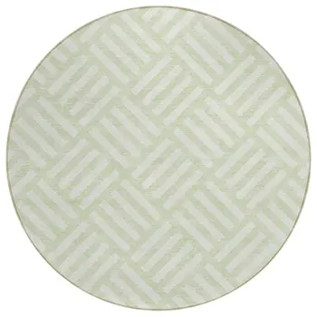 8' Mint Green And Ivory Round Geometric Washable Indoor Outdoor Area Rug