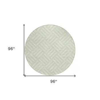8' Mint Green And Ivory Round Geometric Washable Indoor Outdoor Area Rug