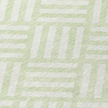 8' Mint Green And Ivory Round Geometric Washable Indoor Outdoor Area Rug