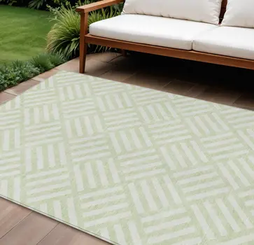 8' X 10' Mint Green And Ivory Geometric Washable Indoor Outdoor Area Rug
